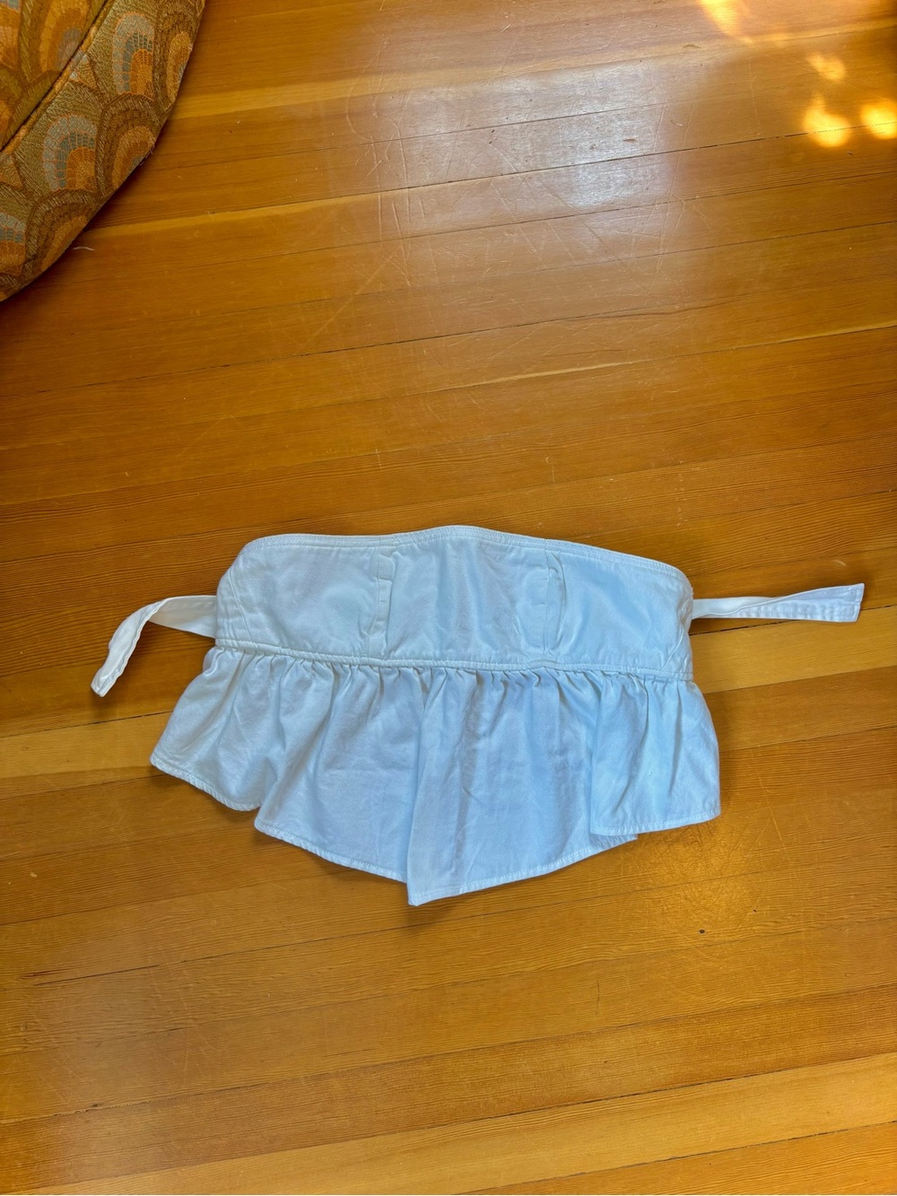 White denim Strapless Ruffle Crop Top